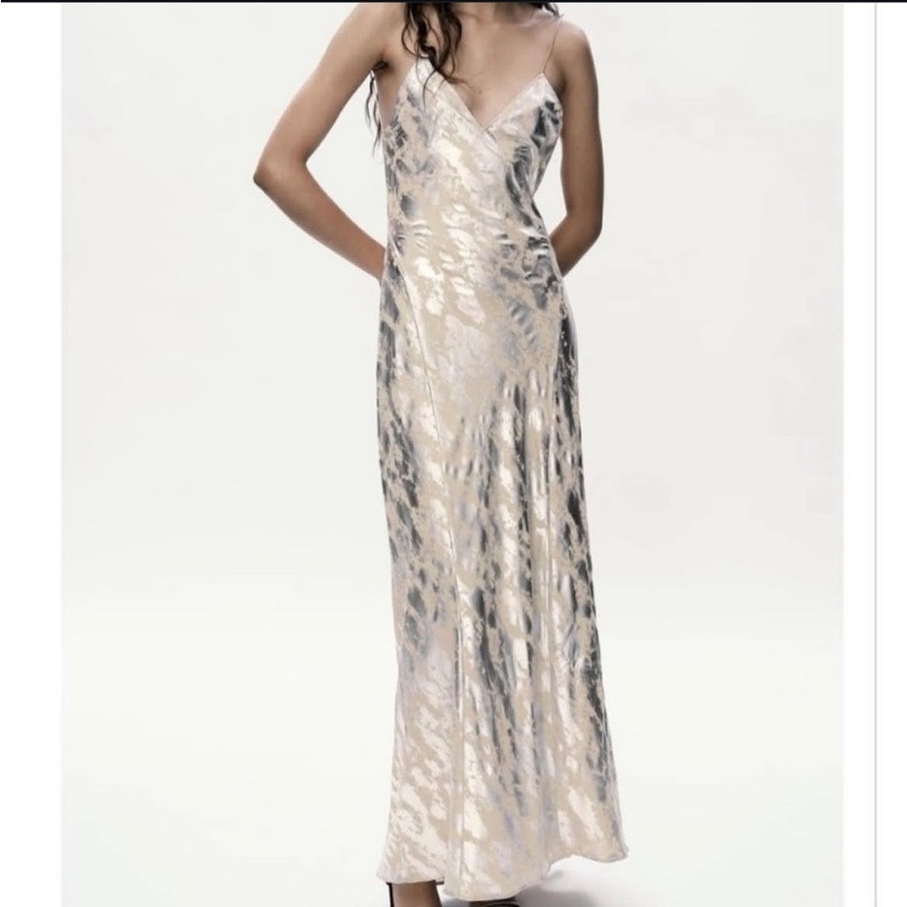 Zara open back metallic maxi dress